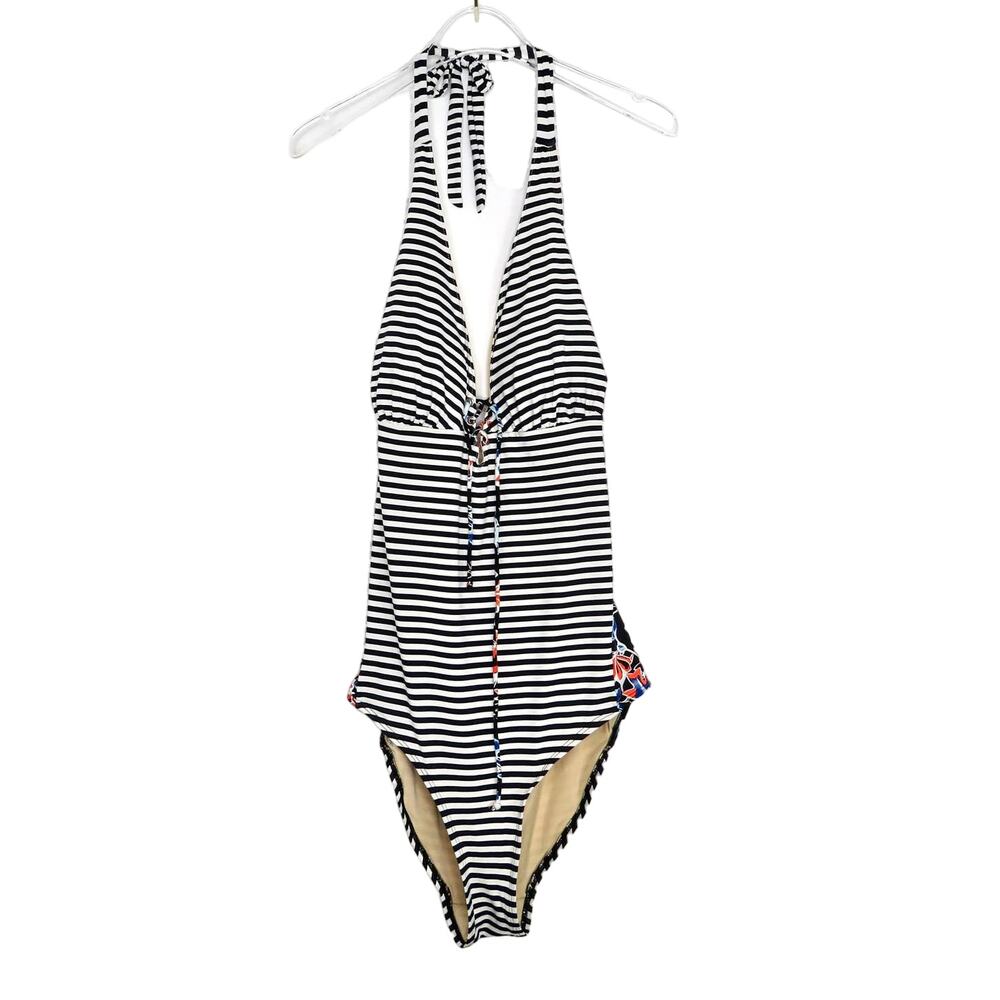 Tart Swim Striped Swimsuit Plunge Neck Corset One Piece Swimsuit Medium